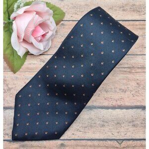 Vintage Y2K Calvin Klein 100% Italian Silk Tie Navy Blue Micro Geometric Print
